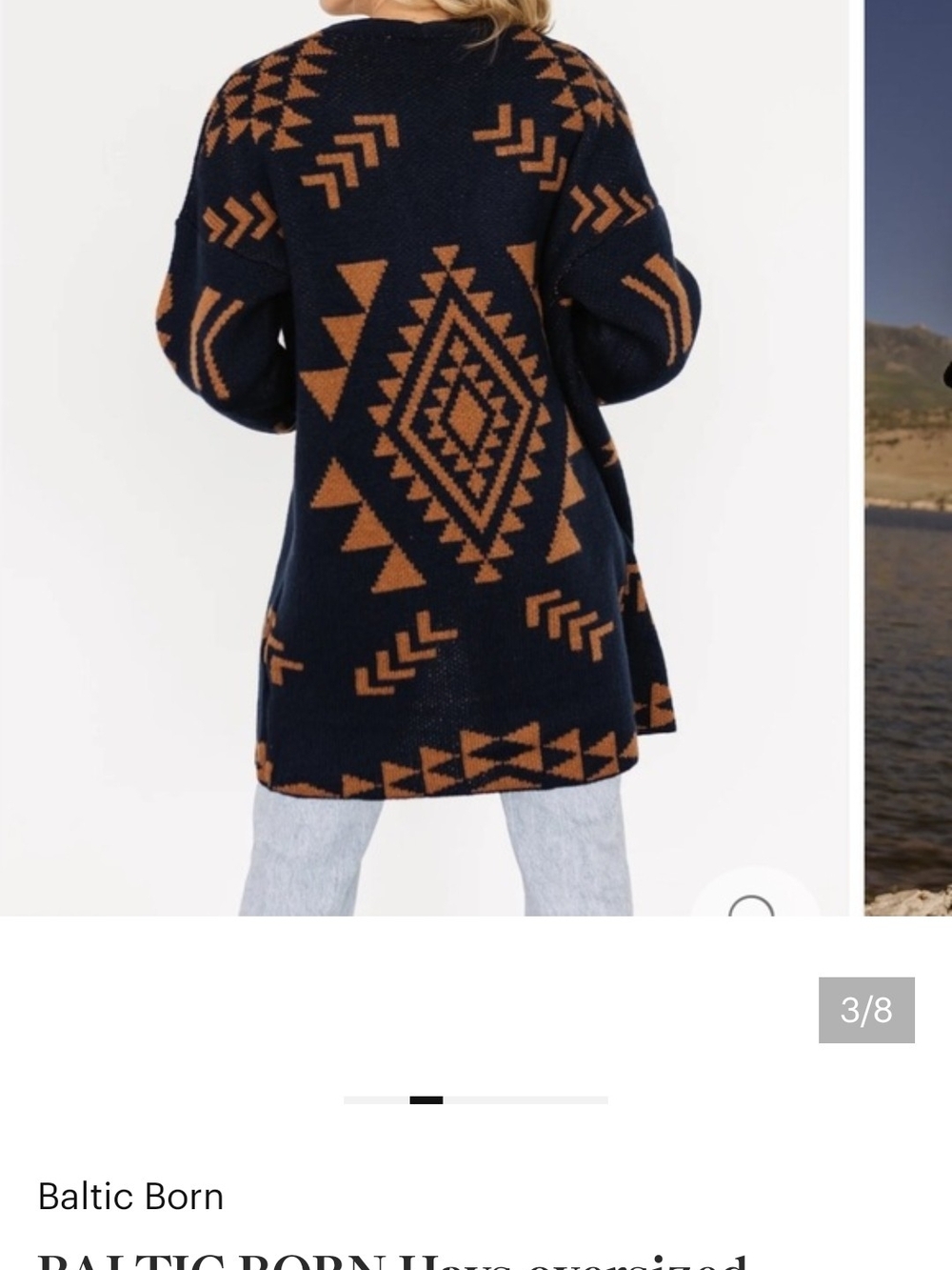 NWOT Baltic Born Navy Cardigan with Brown Aztec Accents - Picture 3 of 11